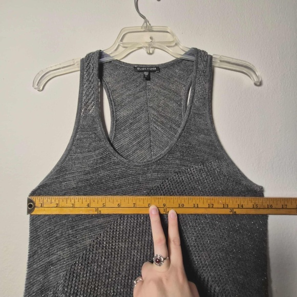 Eileen Fisher Gray Merino Wool Metallic Abstract Texture Knit Racerback Tank Top - Picture 11 of 12